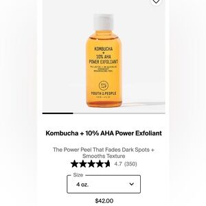HARD TO FIND 4oz Youth To The People Kombucha + 10% AHA Exfoliant